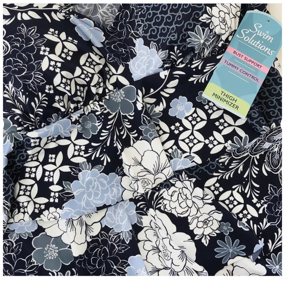 Swim Solutions Womens Blue Printed Tiered Fauxkini One Piece Swimsuit sz 10 NWT - Picture 3 of 5